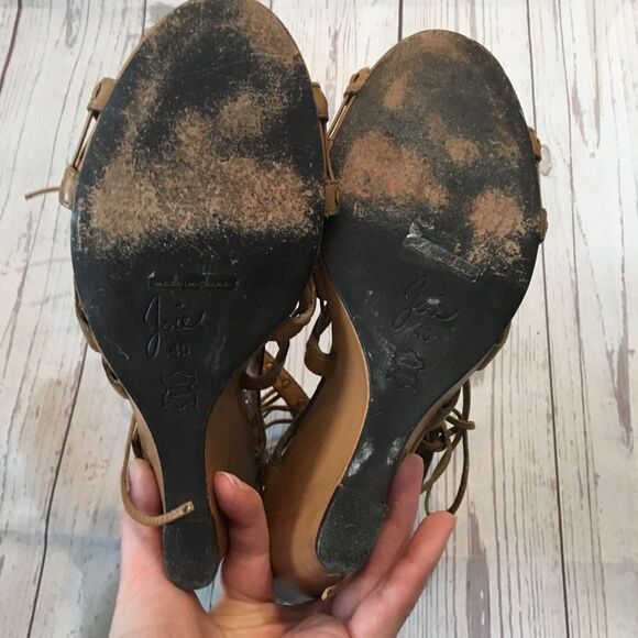 JOIE Tan Leather Gladiator Lace-Up Woven Wedge Sandals - Picture 7 of 8